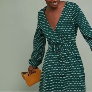 Maeve by Anthropologie Malta Green Print Sweater Knit Belted Dress Size Small
